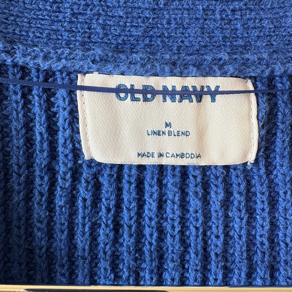 Old Navy Linen Cotton Blend Cardigan Blue V-neck Button Front‎ Sweater Women's M - Picture 4 of 12